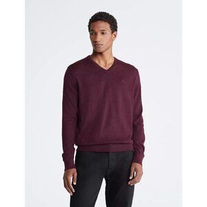Calvin Klein Burgundy Wine Italian 100% Merino Wool CK VNeck Pullover Sweater XL